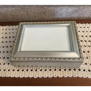 Beaded Photo Frame Musical Trinket Jewelry Box Silver Sankyo Wonderful World 8x6